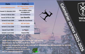 Calendrier des sorties 2025-2026