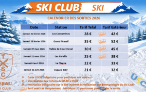 Calendrier des sorties 2026