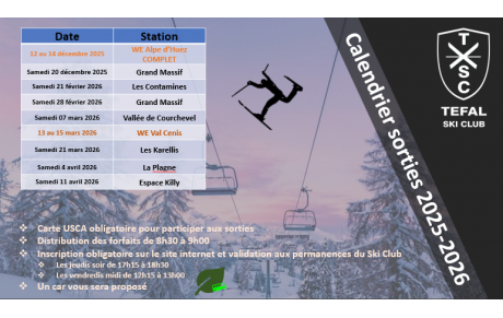 Calendrier des sorties 2025-2026